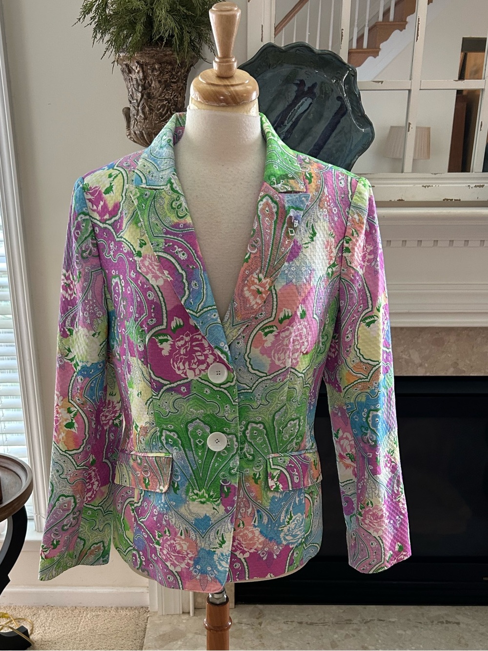 Bigio Paisley Floral Button-Front Blazer - Multicolor